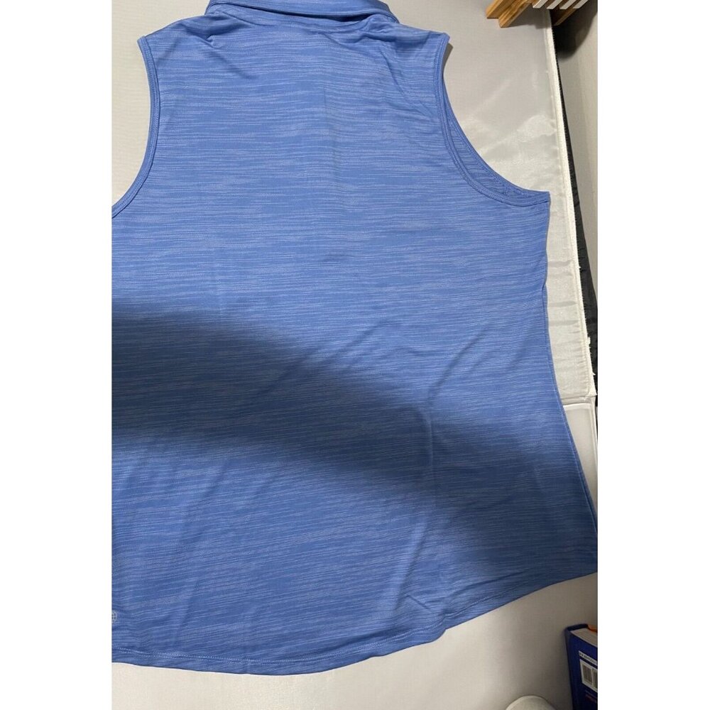 Adidas Polo Shirt Womens XL Sleeveless 4 Way Stretch Breathable Space Dye Blue - Picture 9 of 16